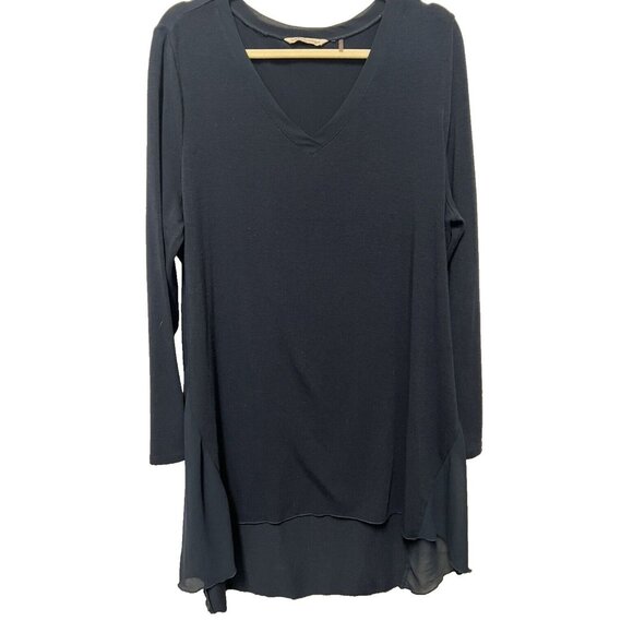 Soft Surroundings Tunic Womens Top XL Navy Blue High Low Minimal Lagenlook Sheer - Picture 1 of 8